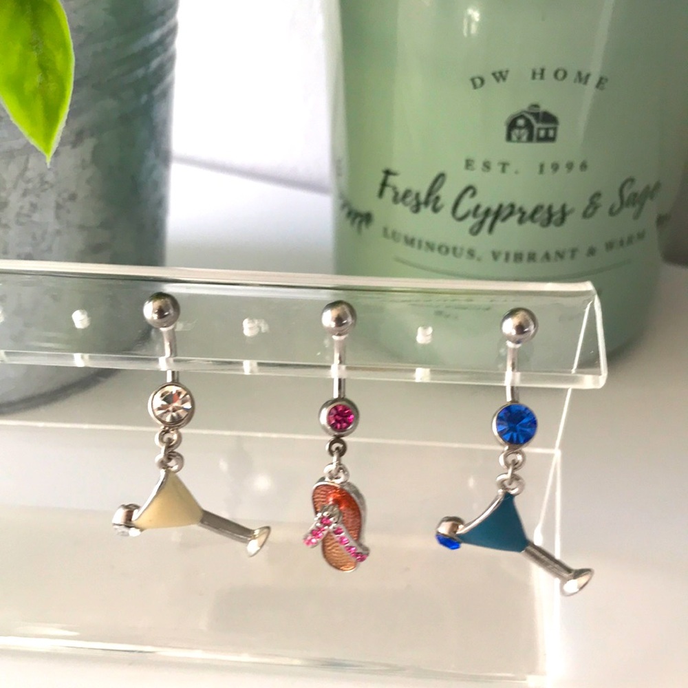 3 PCs Martini glass flip-flop belly naval rings